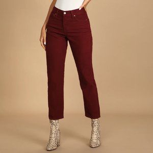 Levi's Wedgie Straight Rust Brown Corduroy High-Rise Cropped Pants